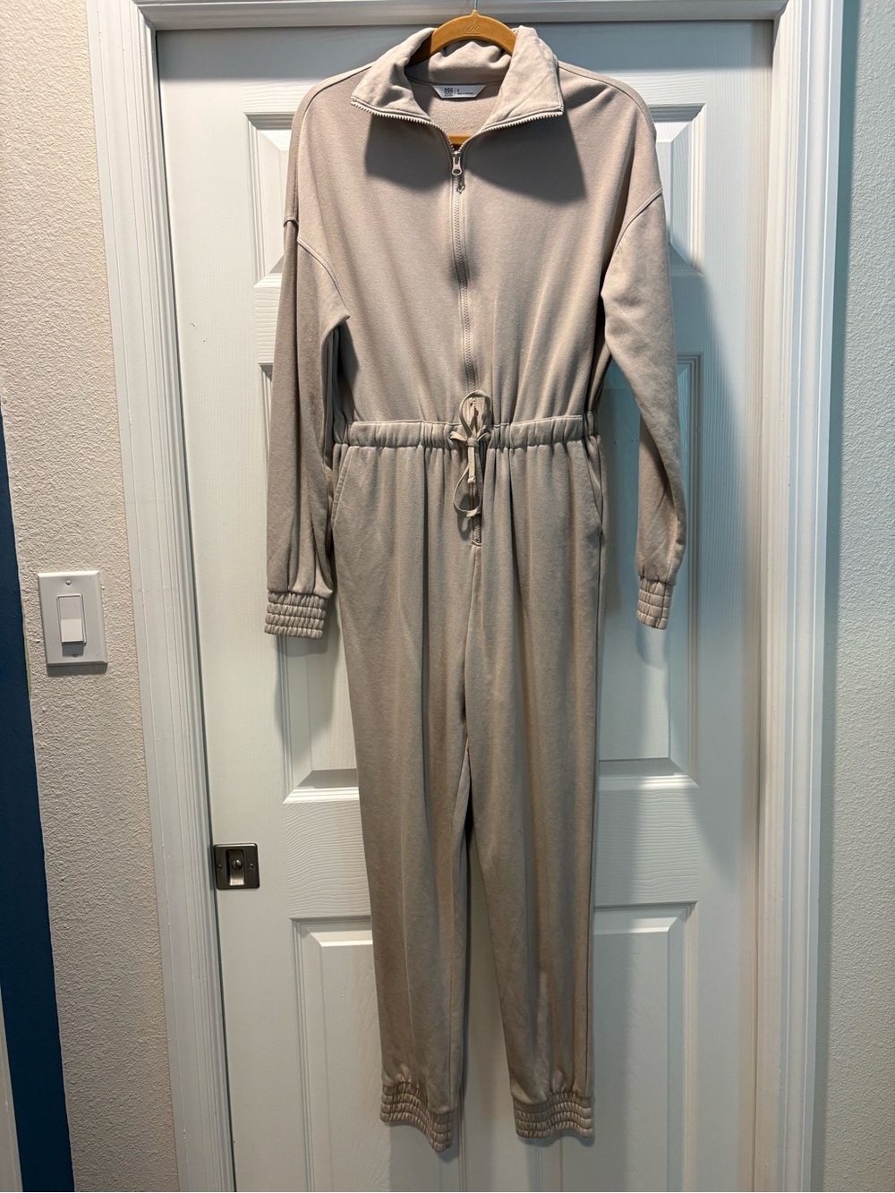 DSG Light Beige Zip-Front Jumpsuit with Drawstring Waist